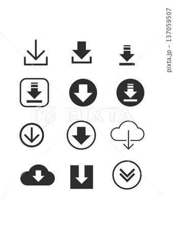 Set of black download icons and arrow symbols stock illustration. 137059507