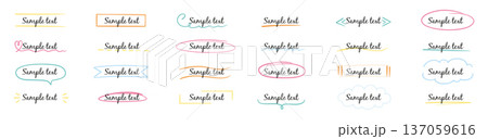 Frame box text hand drawn title set. Box text ribbon banner highlight underline handwriting doodle pen background. Simple cute vintage border ornament tag, marker sketch headline. Vector 137059616