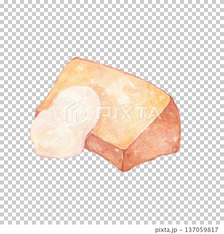 Chiffon cake with cream on top, hand-drawn 137059817