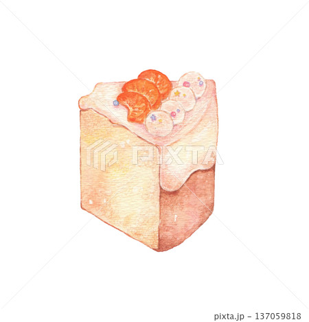 水彩で描いたフルーツシフォンケーキ 水彩で描いたフルーツシフォンケーキ 137059818