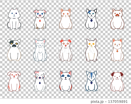 手描きタッチの犬猫イラストコレクション シンプルで使いやすい動物素材集 137059891