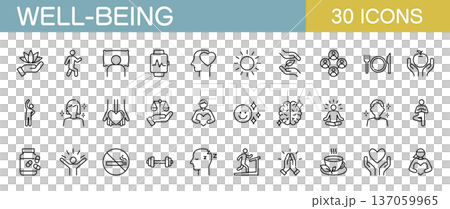 心理和生理健康線條圖示集 137059965