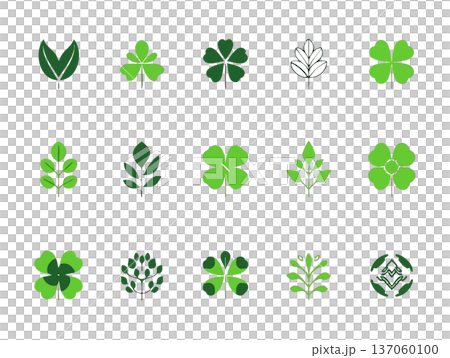 Fresh green hand-drawn illustration collection Modern green design material set 137060100
