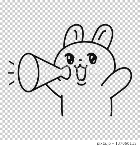 可愛的兔子拿著擴音器（線條畫） 137060115