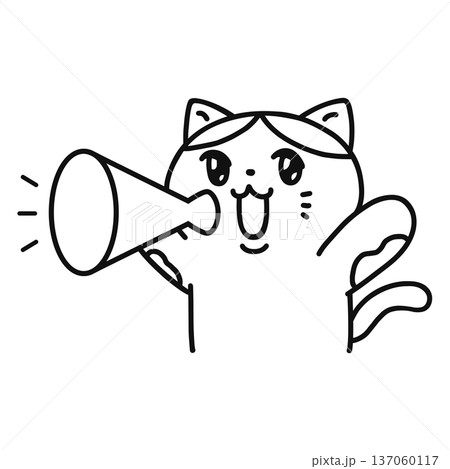 メガホンを持ったカワイイ猫　線画 137060117