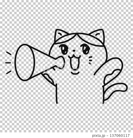 メガホンを持ったカワイイ猫　線画 137060117