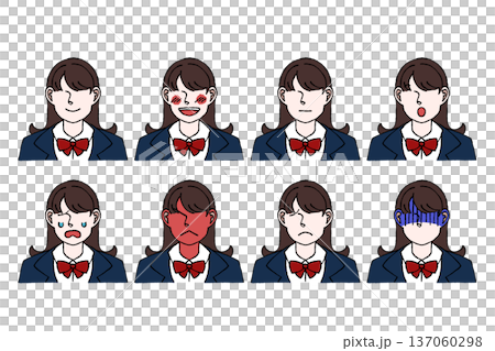高校生 女子学生 制服 表情セット バストアップ イラスト 高校生 女子学生 制服 表情セット バストアップ イラスト 137060298