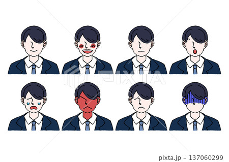 高校生 男子学生 制服 表情セット バストアップ イラスト 高校生 男子学生 制服 表情セット バストアップ イラスト 137060299