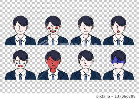 高校生 男子学生 制服 表情セット バストアップ イラスト 高校生 男子学生 制服 表情セット バストアップ イラスト 137060299