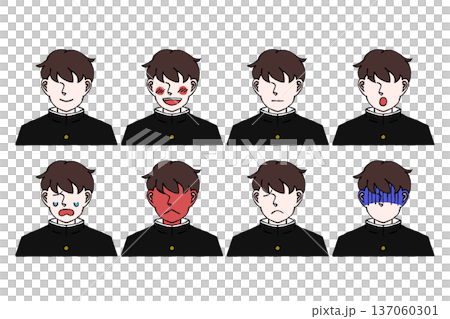 High school boy student uniform facial expression set bust up illustration High school boy student uniform facial expression set bust up illustration 137060301