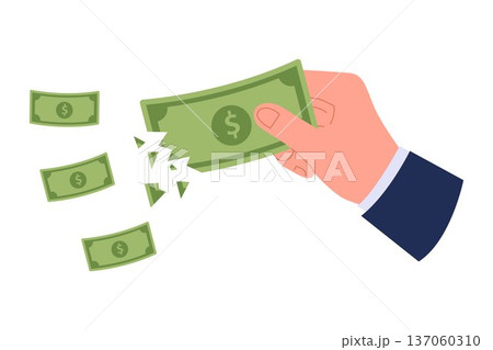 Stock Split Concept with Hand Tearing a Dollar Bill Illustration 137060310