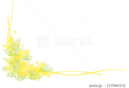 ゆるいミモザとゆるい線の隅に使えるフレーム 137060332