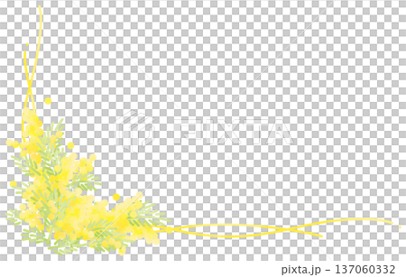 ゆるいミモザとゆるい線の隅に使えるフレーム 137060332