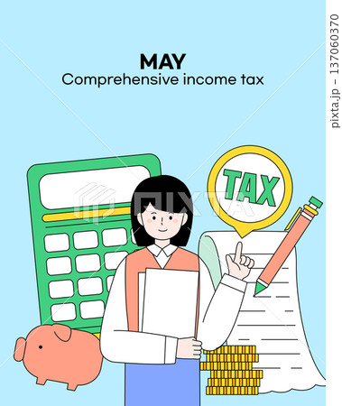 May Comprehensive Income Tax Character Illustration 137060370