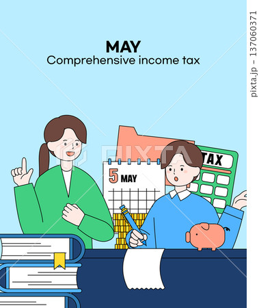 May Comprehensive Income Tax Character Illustration May Comprehensive Income Tax Character Illustration 137060371