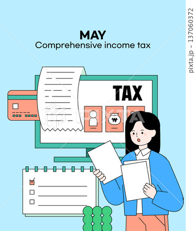 May Comprehensive Income Tax Character Illustration May Comprehensive Income Tax Character Illustration 137060372