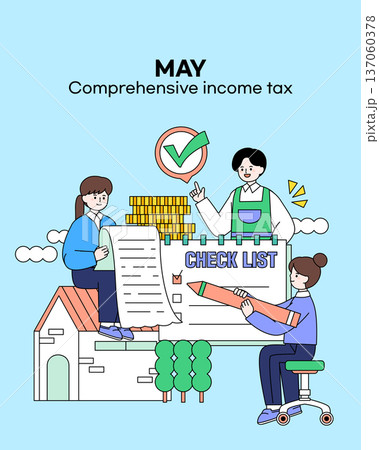 May Comprehensive Income Tax Character Illustration May Comprehensive Income Tax Character Illustration 137060378