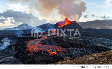 【AI生成画像】世界の大自然 真っ赤な溶岩が噴き出す噴火の光景 【AI生成画像】世界の大自然 真っ赤な溶岩が噴き出す噴火の光景 137060439