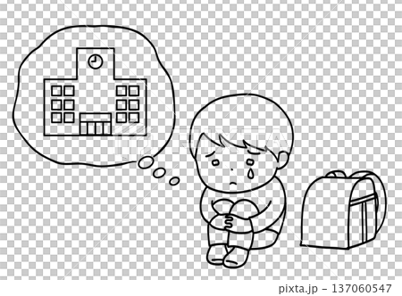 登校が不安な男の子の線画イラスト 137060547