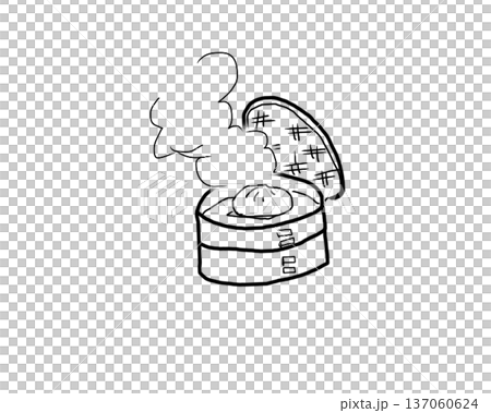 Illustration of freshly steamed meat buns in a steamer with steam rising Illustration of freshly steamed meat buns in a steamer with steam rising 137060624