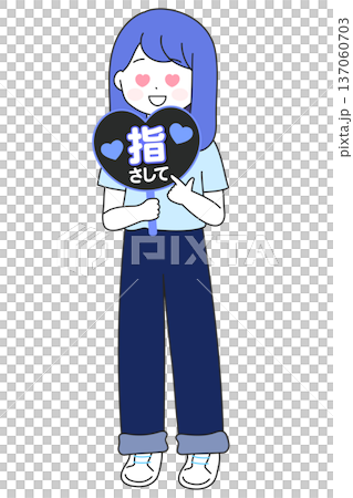 A woman supporting an idol whose member color is blue | Illustration of a woman enjoying a live performance 137060703