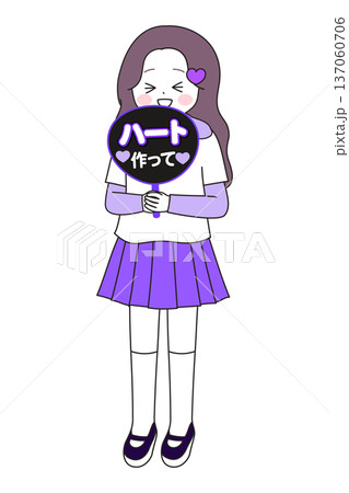 メンバーカラー紫のアイドルを推す女性｜ライブを楽しむ女性のイラスト 137060706