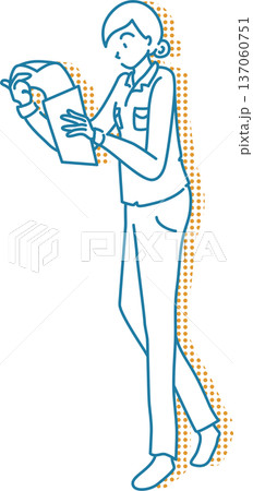 作業服を着た女性のイラスト　線画 137060751