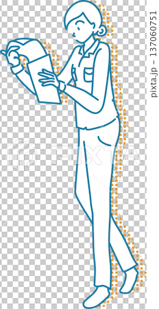 作業服を着た女性のイラスト　線画 137060751