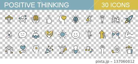 Positive thinking icon set, emotions, mental health, color 137060812