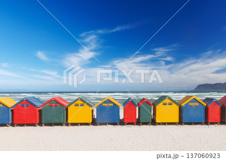 Colorful beach huts at Muizenberg Beach 137060923