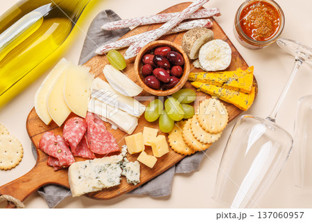 Antipasto platter with cheese and meats 137060957