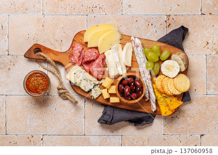 Antipasto platter with cheese and meats Antipasto platter with cheese and meats 137060958