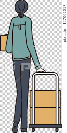 身穿工作服、手提行李的女子插圖，綠色制服 137061017