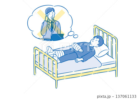 入院生活で働けない不安を感じる男性イラスト 2C 入院生活で働けない不安を感じる男性イラスト 2C 137061133