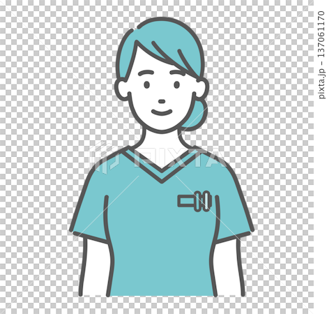 スクラブを着た女性医療従事者のイラスト（笑顔・上半身） 137061170