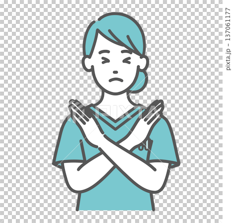 圖:一名身穿手術服的女醫護人員做出鼻胃管手勢(上身) 圖:一名身穿手術服的女醫護人員做出鼻胃管手勢(上身) 137061177