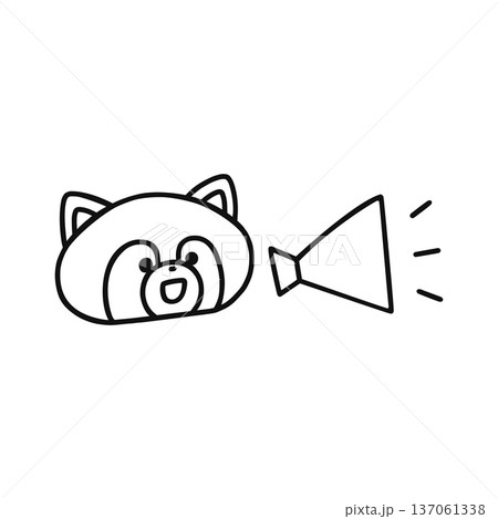 メガホンとかわいいタヌキ 線画 メガホンとかわいいタヌキ 線画 137061338