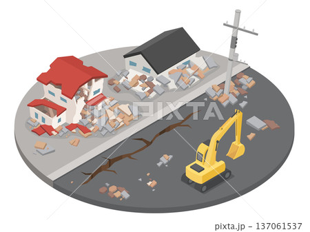 災害によって街の建物が倒壊してしまった様子 災害によって街の建物が倒壊してしまった様子 137061537