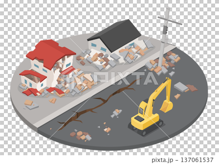 災害によって街の建物が倒壊してしまった様子 災害によって街の建物が倒壊してしまった様子 137061537