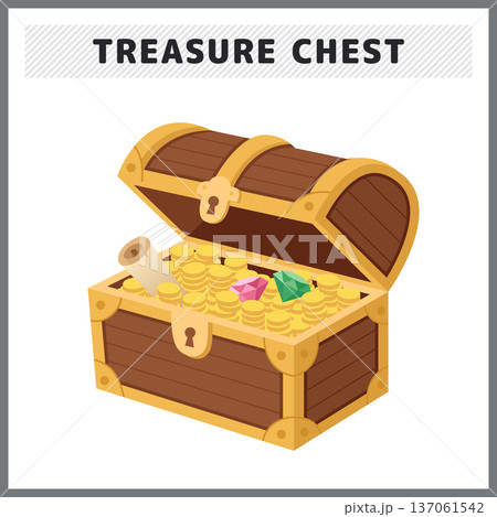 金貨と宝石が入った宝箱のイラスト 冒険ファンタジーのトレジャーチェスト ベクター素材 金貨と宝石が入った宝箱のイラスト 冒険ファンタジーのトレジャーチェスト ベクター素材 137061542