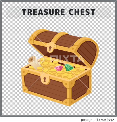 金貨と宝石が入った宝箱のイラスト 冒険ファンタジーのトレジャーチェスト ベクター素材 金貨と宝石が入った宝箱のイラスト 冒険ファンタジーのトレジャーチェスト ベクター素材 137061542