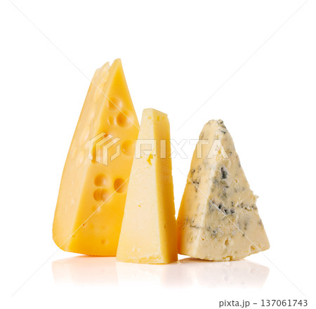 Assorted cheeses on white background Assorted cheeses on white background 137061743