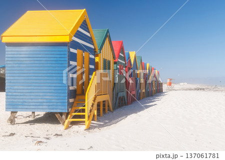 Colorful beach huts at Muizenberg Beach 137061781
