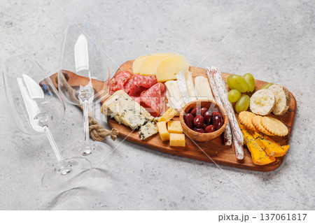 Antipasto platter with cheese and meats 137061817