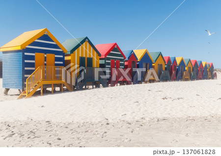 Colorful beach huts at Muizenberg Beach Colorful beach huts at Muizenberg Beach 137061828