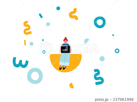 幾何学模様と女の子のイラスト 137061998