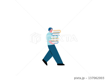 たくさんの本を抱えて歩く男性 137062003