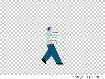 たくさんの本を抱えて歩く男性 137062003
