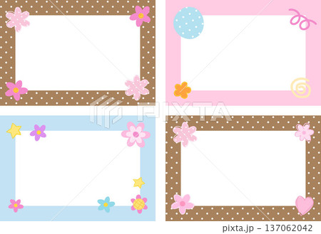 Cute pastel rectangle frame set with polka dot patterns and flowers for print, decoration, polaroid photo, ad template, social media, poster, book cover design, notepad, sticky note, memo, banners 137062042