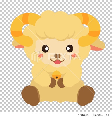 Illustration of a stuffed beige sheep with horns Illustration of a stuffed beige sheep with horns 137062233
